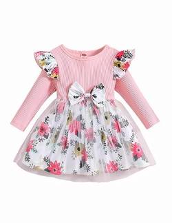 Borlai Kinder Baby Mädchen Floral Kleid Langarm Schleife Knoten Floral Geraffte Tutu Prinzessin Kleid Kleidung Set von Borlai