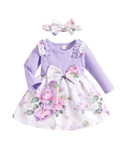 Borlai Kleinkind Baby Mädchen Kleidung Set Langarm Rüschen Strampler Kleid Floral Gedruckt Bow Rock Jumpsuit Onesie Outfit von Borlai