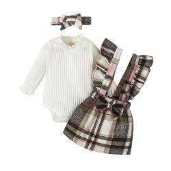 Borlai Kleinkind Baby Mädchen Kleidungsset Langarm Strampler Jumpsuit Ruffle Bodysuit Plaid kurzen Rock und Stirnband 3Pcs Outfit 0-18 Monate von Borlai