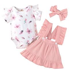 Borlai Neugeborene Baby Mädchen Blumen Hosenträger Rock Outfits Kurzarm Rüschen Strampler Kleid Kleidungsset (Rosa, 0-3 Monate) von Borlai