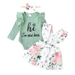 Borlai Neugeborene Baby Mädchen Blumen Hosenträger Rock Outfits Kurzarm Rüschen Strampler Kleid Kleidungsset von Borlai