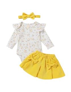 Borlai Neugeborene Baby Mädchen Kleidung Langarm Floral Rüschen Strampler Kordrock Prinzessin Kleid Stirnband Outfits Set von Borlai