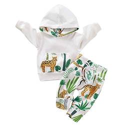 Borlai Neugeborenes Baby Kleidung Anzug Langarm Hoodie Cute Cartoon Print Top und Hose Outfits für 0-18 Monate Jungen Mädchen [Wald Gepard] Gr. 6-12 Monate, weiß von Borlai