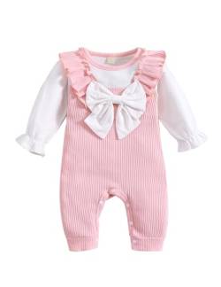 Borlai Neugeborenes Baby Mädchen Strampler Kleidung Langarm Rüschen Gerippt Jumpsuit Onesie Säuglings Frühling Herbst Bow Body Outfit Set von Borlai