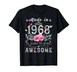 Blumen-Geschenke zum 55. Geburtstag für Frauen, hergestellt im Jahr 1968. Geburtstag T-Shirt von Born in 1968