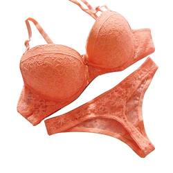 Bornbayb Frauen Sexy Lace Stickerei Push-Up-BH-Set, Solide Spitze Dekolleté-BH und Höschen mit Strass von Bornbayb