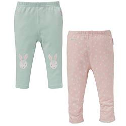 Bornino 2er Pack Leggings/Stoffhose - Farbe: grün rosa, mit Druckknöpfen, Öko-Tex Zertifiziert- für Babys/Neugeborene/Mädchen - Größe 50 von Bornino
