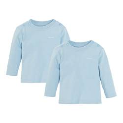 Bornino 2er-Pack Shirts Langarm hellblau - Rundhalsausschnitt - Druckknöpfe an den Schultern - Reine Baumwolle - Größe 86 von Bornino