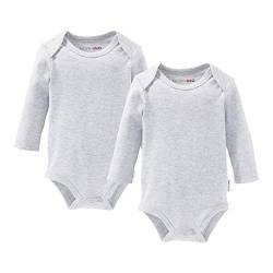 Bornino Basics 2er-Pack Bodys Langarm grau - unifarbenes Doppelpack - Schlupfkragen - Druckknöpfe im Schrittbereich - reine Baumwolle - Größe 74 von Bornino