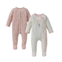 Bornino Basics Schlafoverall 2er-Pack rosa - Baby-Schlafanzug - Einteiler - Wolken- und Hasen-Print - angesetzte Füßchen - seitliche Druckknopfleiste - Größe 62 von Bornino