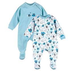 Bornino Basics - Schlafoverall Set 2er-Pack blau - für Babies - seitlicher Reißverschluss Einteiler - Allover Elefanten-Print - Reine Baumwolle - Größe 50 von Bornino