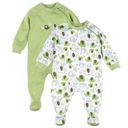 Bornino Basics - Schlafoverall Set 2er-Pack grün - für Babies - seitlicher Reißverschluss Einteiler - Allover Elefanten-Print - Reine Baumwolle - Größe 50 von Bornino