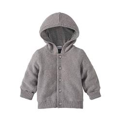 Bornino Basics Strickjacke mit Kapuze - Baby-Jacke mit Knopfleiste vorn & Breiten Bündchen - vielseitig kombinierbarees Jäckchen aus Strick - grau - Größe 50 von Bornino