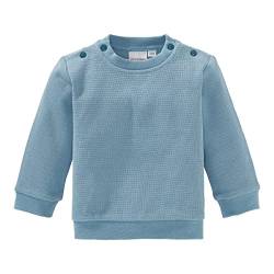 Bornino Basics Sweatshirt Waffelpiqué blau - Druckknöpfe an den Schultern - Rundhalsausschnitt - Saumabschlüsse in Rippstrick - Reine Baumwolle - Größe 98 von Bornino