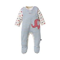 Bornino Nicki-Strampler-Set Elefant, Strampler, Langarm, mit Applikation, Baumwolle-Polyester-Mix, Offwhite/Blau Geringelt von Bornino