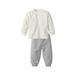 Bornino Schlafanzug lang, Baby-Schlafanzug für Jungen/Mädchen, Zweiteiler, Unisex, Hasen-Print, Langarm, Weiß/Grau von Bornino