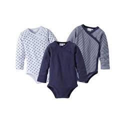 Bornino Wickelbody Basics, 3er-Pack, Baby, Body, Langarm, Baumwolle, Uni - Allover-Print - Ringel von Bornino