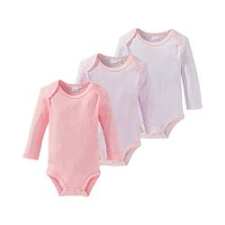 Bornino Wickelbody Basics rosa, 3er-Pack, Baby, langarm, Baumwolle, Uni - Allover-Print - Ringel - Größe 50 von Bornino