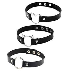 Borsgye 3 Stück Leder Choker Halskette Damen Gothic Punk Rock Halsband PU Leder Choker Kette Einstellbar Band Kragen Breit - Schwarz von Borsgye