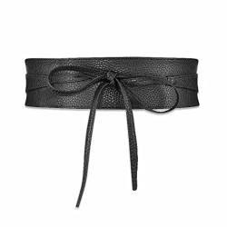 Borsgye Damen Breite Gürtel PU Leder Bowknot Taille Band Kleid Taillengürtel Breite Gürtel Korsett Retro Gebundenes Bandage Gurt Kostüm Cinch Gebundener Waspie Hüftgurt - Schwarz von Borsgye