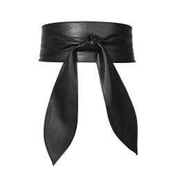 Borsgye PU Leder Taillengürtel Damen Vintage breite Taille Band Gürtel Retro Fliege Bandage Mieder Wrap Waspie Band Damen Leder Korsett Cinchbund Halloween Kostüm Lang Gürtel - Schwarz von Borsgye