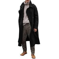 Boshivw Herren Mantel Lang Jacke Revers Trenchcoat Vintage Windbreaker Casual Parka Outwear Cardigan Männer Übergangsjacke Klassischer Herrenmantel Wintermantel, L, Schwarz von Boshivw