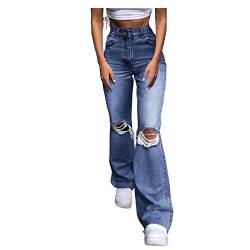 Jeans Damen High Waist Baggy Jeanshosen Destroyed Denim Hose Chino Jeans Lässige Straight Jeans Valentinstag Kleidung Lang Trousers Hose mit Löchern Boyfriend Stretch Jeans Frauen von Boshivw