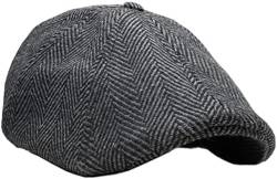 The Original Boston Scally Cap – The Peaky Newsboy Flat Cap – 6 Panel Baumwolle Fitted Hat für Herren – Grau Fischgrätenmuster, Grau (Fischgrätmuster), M/L von Boston Scally Co.