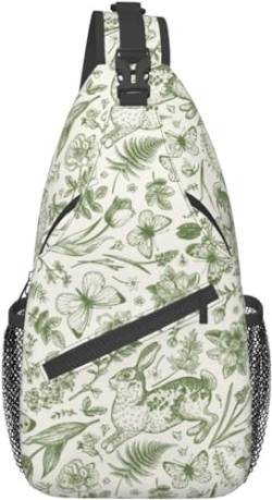 Grüne einfarbige Umhängetasche mit Hasen-Motiv und Osterhasen-Blumenmuster für Damen und Herren, Crossbody-Tasche, Radfahren, Wandern, Tagesrucksack, Schultertasche, Brusttasche mit verstellbarem von Botell