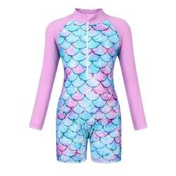 Mädchen Badeanzug Einteiler Schwimmanzug UPF 50+ Schutz Langarm Bademode Kinder Sonnenschutz Badeanzug Swimsuit (Lila, 100（3-4 Jahre）) von Boteria