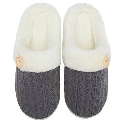 Bothevin Hausschuhe Damen Winter Warme Pantoffeln mit Memory Foam Weiche rutschfeste Plüsch Schlappen Slipper für Drinnen und Draussen DunkeGrau 38/39 von Bothevin