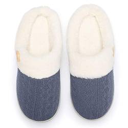 Bothevin Hausschuhe Damen Winter Warme Pantoffeln mit Memory Foam Weiche rutschfeste Plüsch Schlappen Slipper für Drinnen und Draussen Dunkel Blau 42/43 von Bothevin