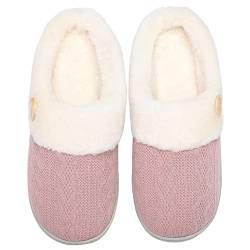 Bothevin Hausschuhe Damen Winter Warme Pantoffeln mit Memory Foam Weiche rutschfeste Plüsch Schlappen Slipper für Drinnen und Draussen Pink 38/39 von Bothevin