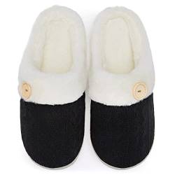 Bothevin Hausschuhe Damen Winter Warme Pantoffeln mit Memory Foam Weiche rutschfeste Plüsch Schlappen Slipper für Drinnen und Draussen Schwarz 38/39 von Bothevin