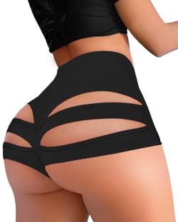 Cut Out Yoga Shorts Booty Butt Lifting Scrunch Shorts Hohe Taille Workout Gym Active Hot Pants, #1 Schwarz, Groß von Boudaner