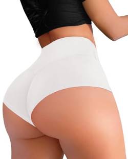 Yoga-Shorts, ausgeschnitten, Po-Heben, Scrunch-Shorts, hohe Taille, Workout, Fitnessstudio, aktive Hotpants, #0 Weiß, Klein von Boudaner