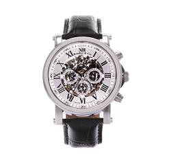 Boudier and Cie Automatik Uhr Armbanduhr für Männer Herren mit einem echten Diamanten Analoge Anzeige Skelettuhr und Leder Armband in Schwarz Herrenuhr Männeruhr SK14H039 von Boudier & Cie