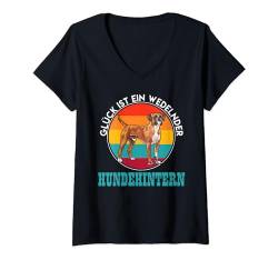 Damen Boxer GLÜCK IST EIN WEDELNDER HUNDEHINTERN Vintage T-Shirt mit V-Ausschnitt von Boxer Hund Geschenk Deutsche Boxer Besitzer Shirt
