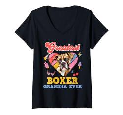Damen Deutscher Boxer BESTE BOXER OMA DER WELT Lustiges Oma T-Shirt mit V-Ausschnitt von Boxer Hund Geschenk Deutsche Boxer Hundemama Shirt
