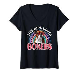 Damen Deutscher Boxer THIS GIRL LOVES BOXERS Hundemama Frauen T-Shirt mit V-Ausschnitt von Boxer Hund Geschenk Deutsche Boxer Hundemama Shirt