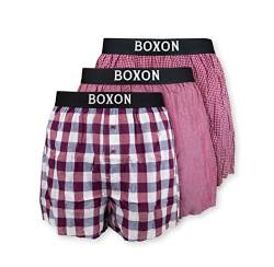 BOXON Webboxershorts 3er Pack klassiches Design Boxershorts aus 100% Baumwolle Herren L pflegeleicht,bequem und absolut stylisch (rot, l) von Boxon