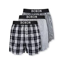 BOXON Webboxershorts 3er Pack klassiches Design Boxershorts aus 100% Baumwolle Herren L pflegeleicht,bequem und absolut stylisch (schwarz, l) von Boxon