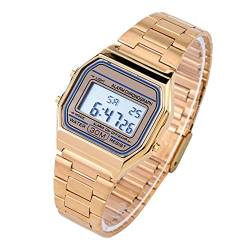 Boxwizard 3Colors Digital LED-Hintergrundbeleuchtung Elektronische Edelstahl-Bügel-Uhr-Rechteck-Armbanduhr (Gold) von Boxwizard