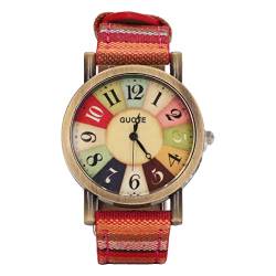 Hippie Uhr Mehrfarbig Bohemian Stil Messing PU Leder Knopf Batterie Frauen Uhr für Geburtstag Party Geschenk (Rot) von Boxwizard