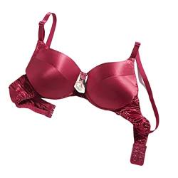 Boyawjian Damen Maulbeerseide BH Sexy Dessous Dünne Cups Ohne Bügel Seide BH Frauen Satin Beachwear, rot, 90B von Boyawjian