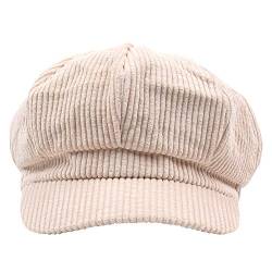 TININNA Damen Cord Mütze Newsboy Beret Cap Winter Schirmmütze Kappe Hut Earflap Kappe Ballonmütze von Boyfriend Cardig