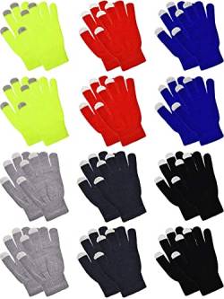12 Paar Handschuhe Winddicht Einfarbige Touchscreen Strickhandschuhe (Schwarz, Grau, Marineblau, Rot, Gelb, Blau, 7 x 4 Zoll) von Boyiee