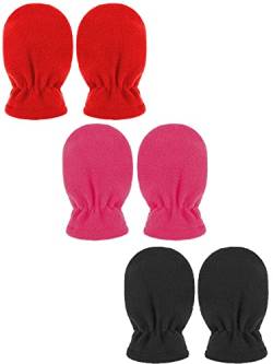 3 Paar Baby und Kleinkind Winter Vlies Warme Fäustlinge Handschuhe (Schwarz, Rot, Rosenrot, 0-6 Monate) von Boyiee