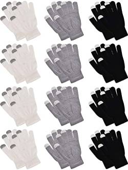 Boyiee 12 Paar Handschuhe Winddicht Einfarbige Touchscreen Strickhandschuhe (Schwarz, Milchweiß, Grau, 7 x 4 Zoll) von Boyiee