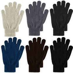 Boyiee 6 Paar Strickhandschuhe Erwachsene Vollfinger Handschuhe für Unisex Damen (Dunkelgrau, Hellgrau, Khaki, Kaffee, Grün, Schwarz, M) von Boyiee